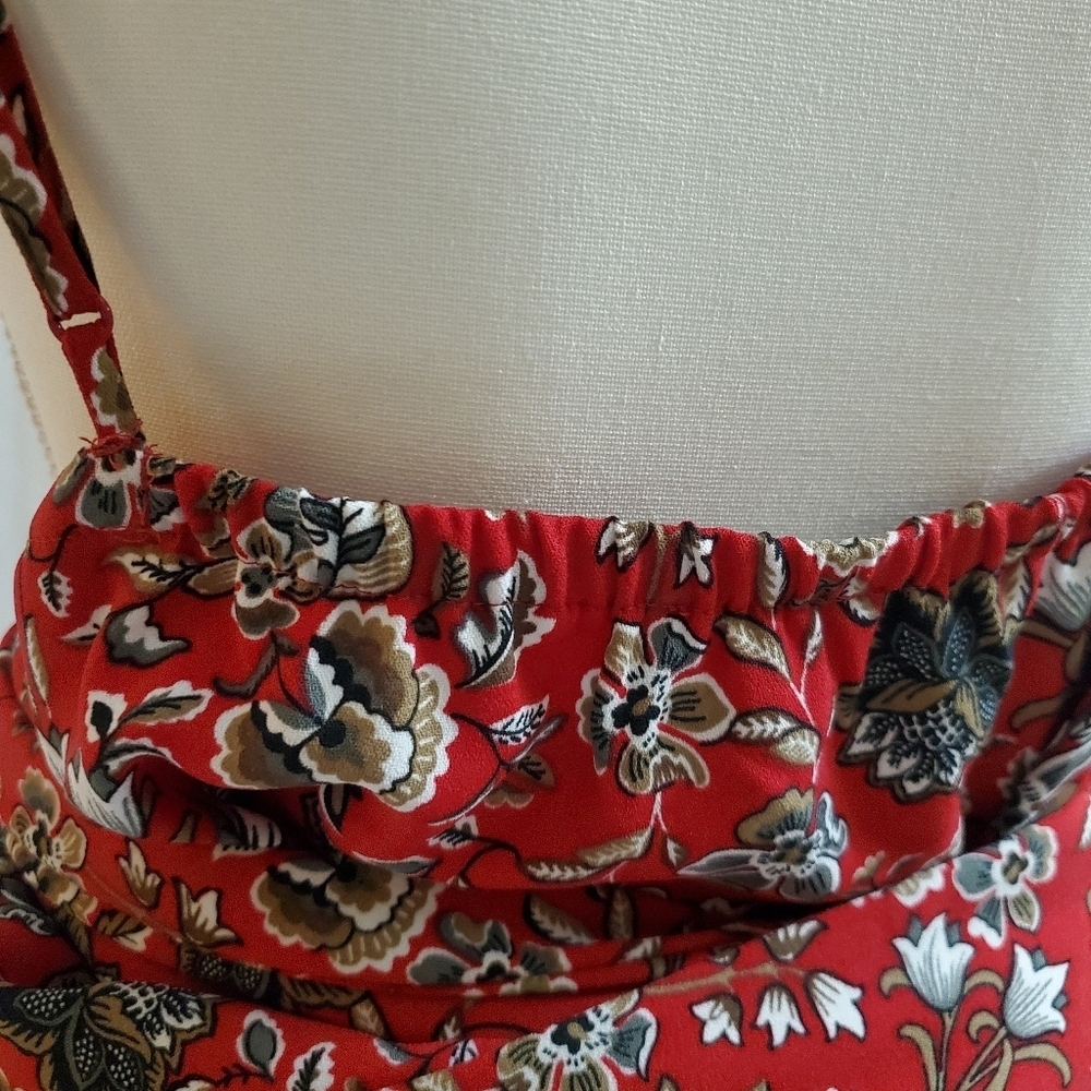 Making the Cut S3 Ep5 Red Floral Pattern Sash Wrapped Midi Dress Womens Size 2XL - Picture 6 of 12
